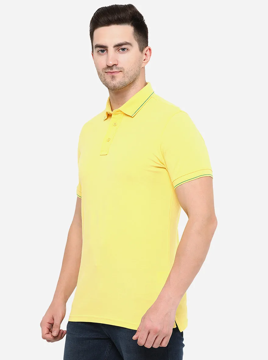 Lemon Yellow Solid Slim Fit Polo T-Shirt | JadeBlue