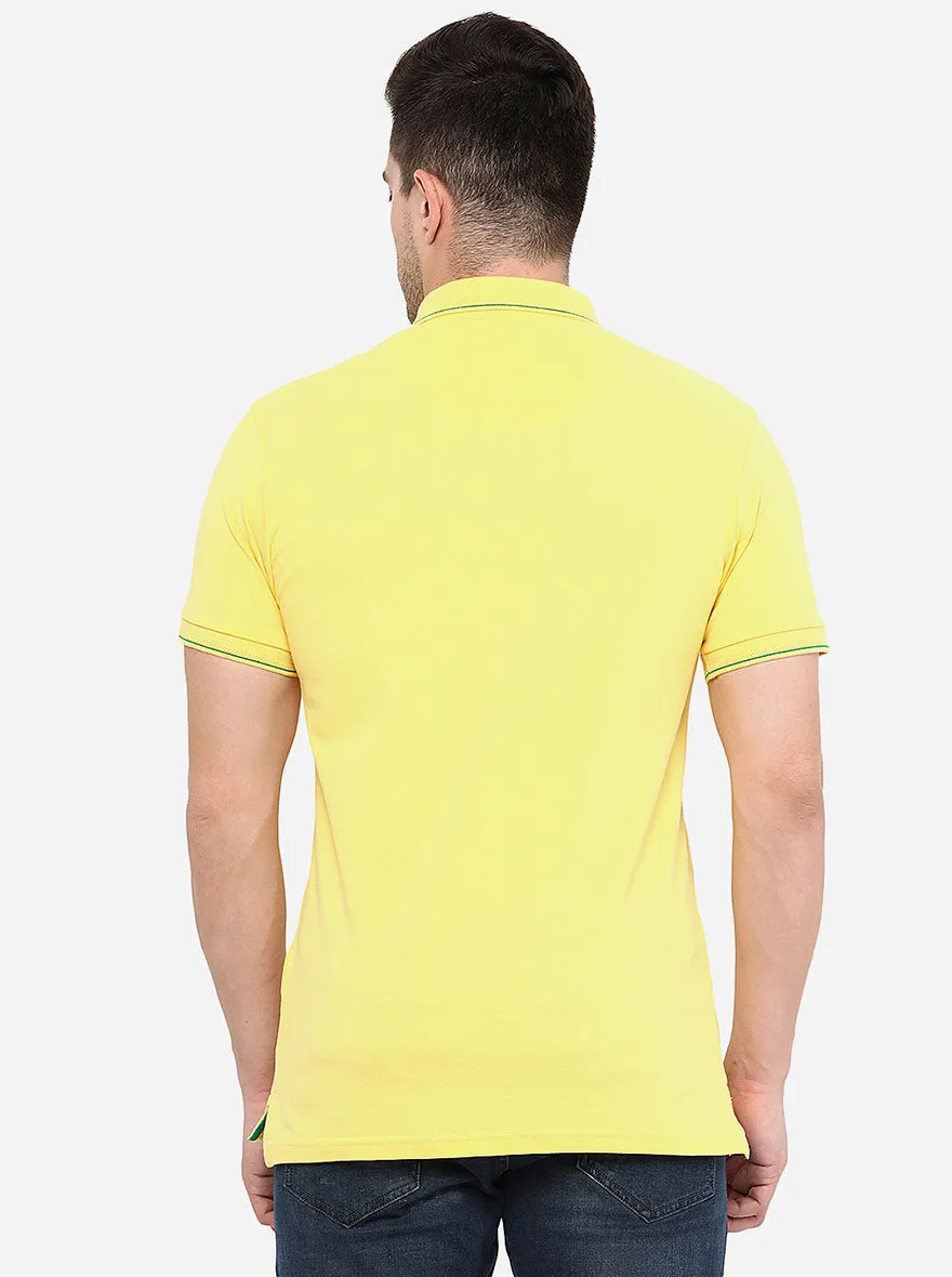 Lemon Yellow Solid Slim Fit Polo T-Shirt | JadeBlue