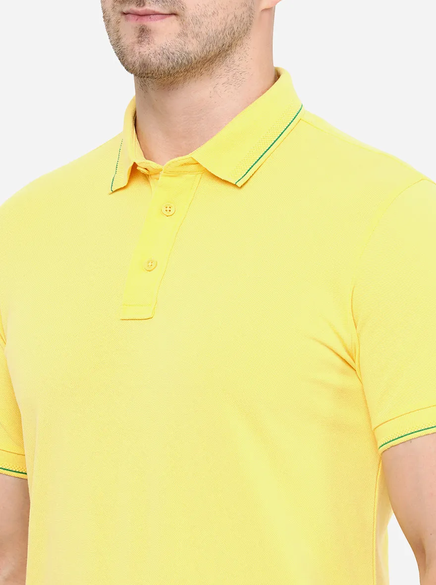 Lemon Yellow Solid Slim Fit Polo T-Shirt | JadeBlue