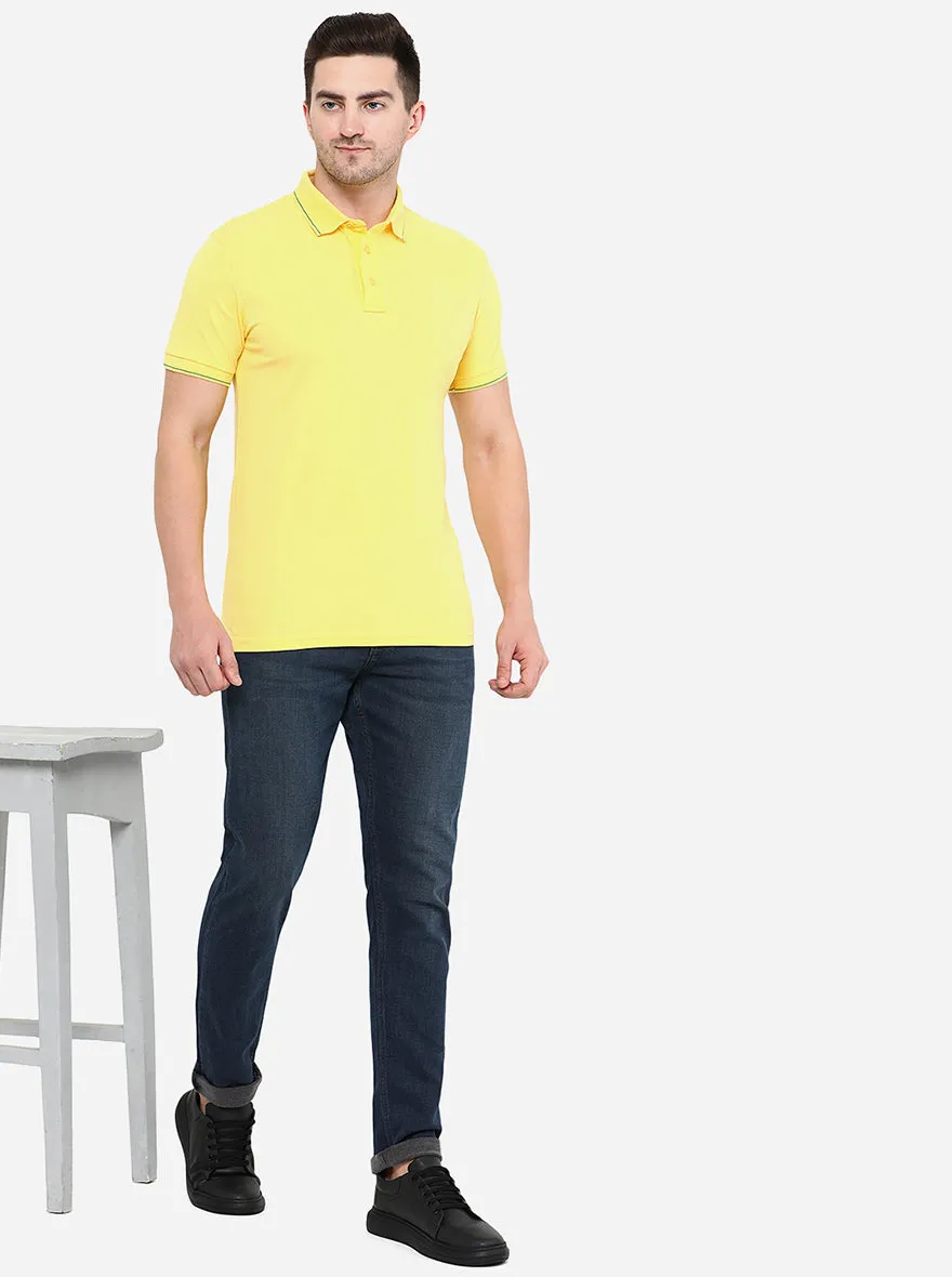 Lemon Yellow Solid Slim Fit Polo T-Shirt | JadeBlue