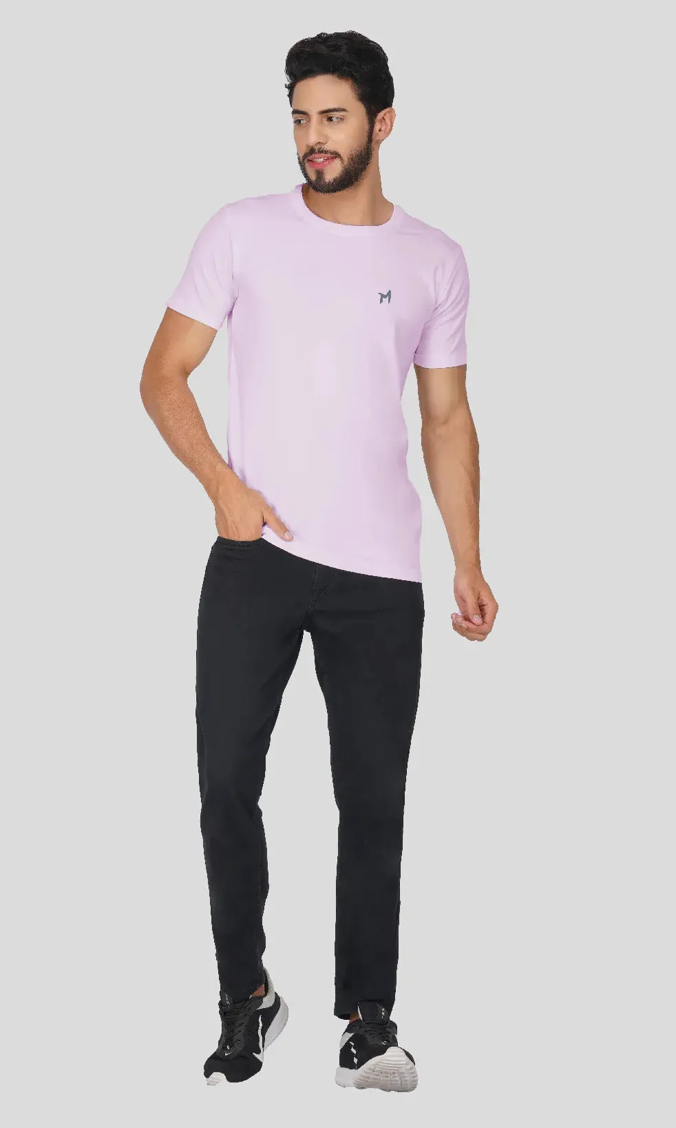 Mebadass Cotton Mens Basic Solid Halfsleeves T-shirts - Lavender