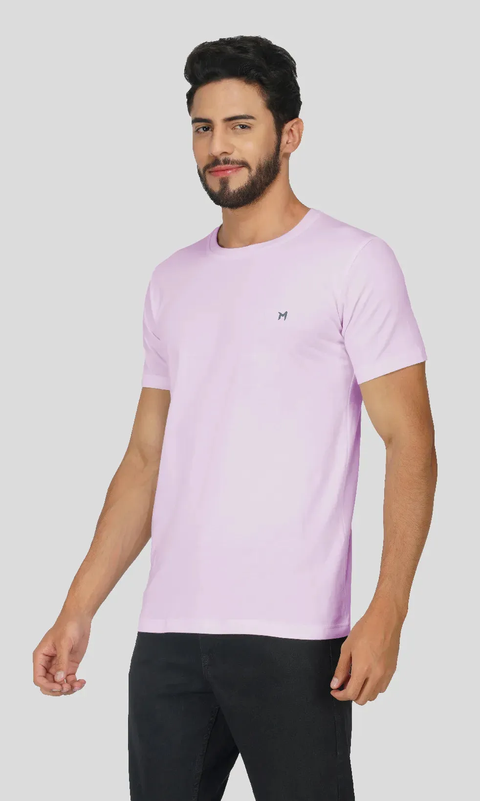 Mebadass Cotton Mens Basic Solid Halfsleeves T-shirts - Lavender