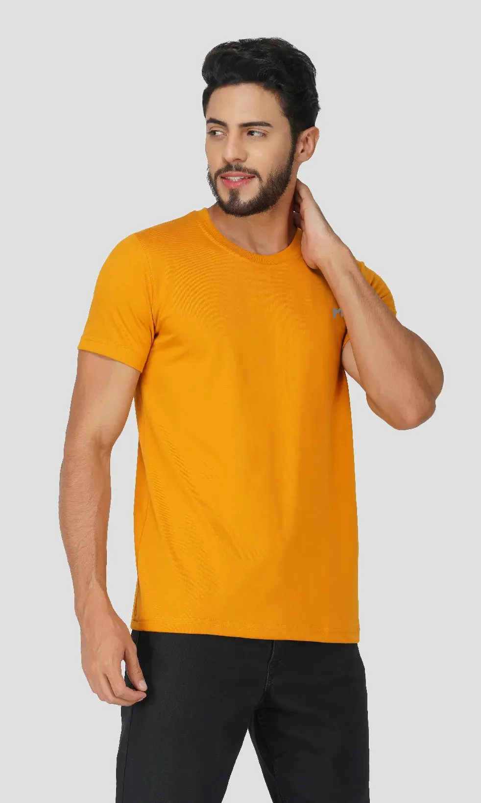 Mebadass Cotton Mens Basic Solid Halfsleeves T-shirts - Mustard Yellow