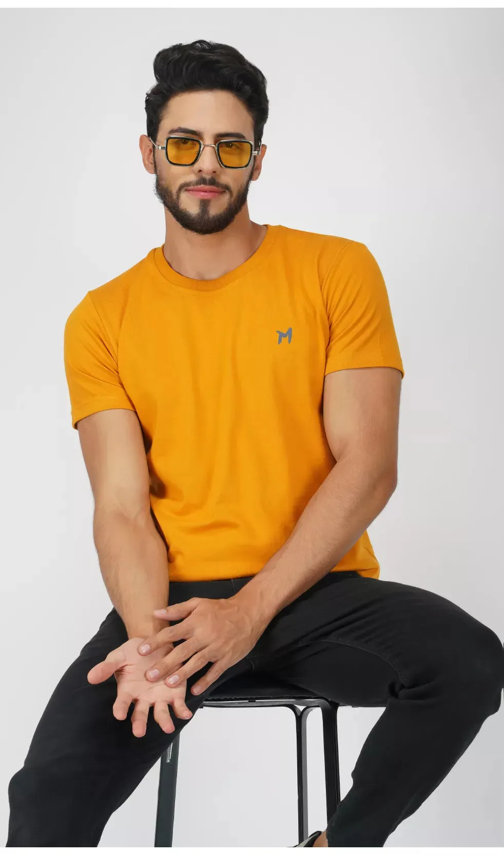 Mebadass Cotton Mens Basic Solid Halfsleeves T-shirts - Mustard Yellow