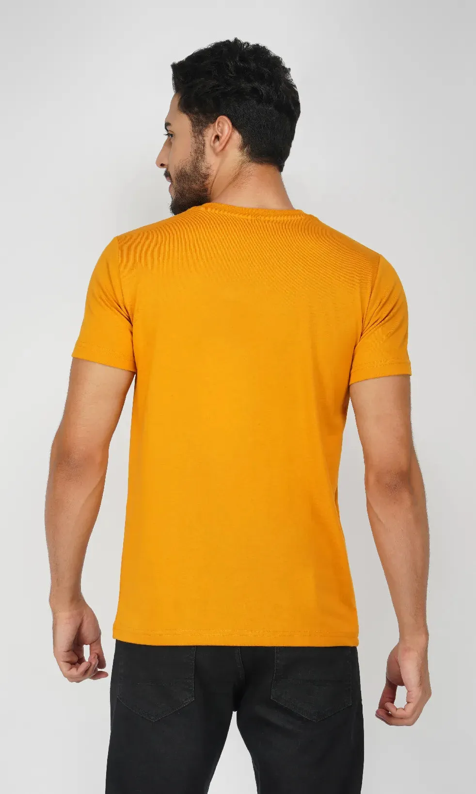 Mebadass Cotton Mens Basic Solid Halfsleeves T-shirts - Mustard Yellow