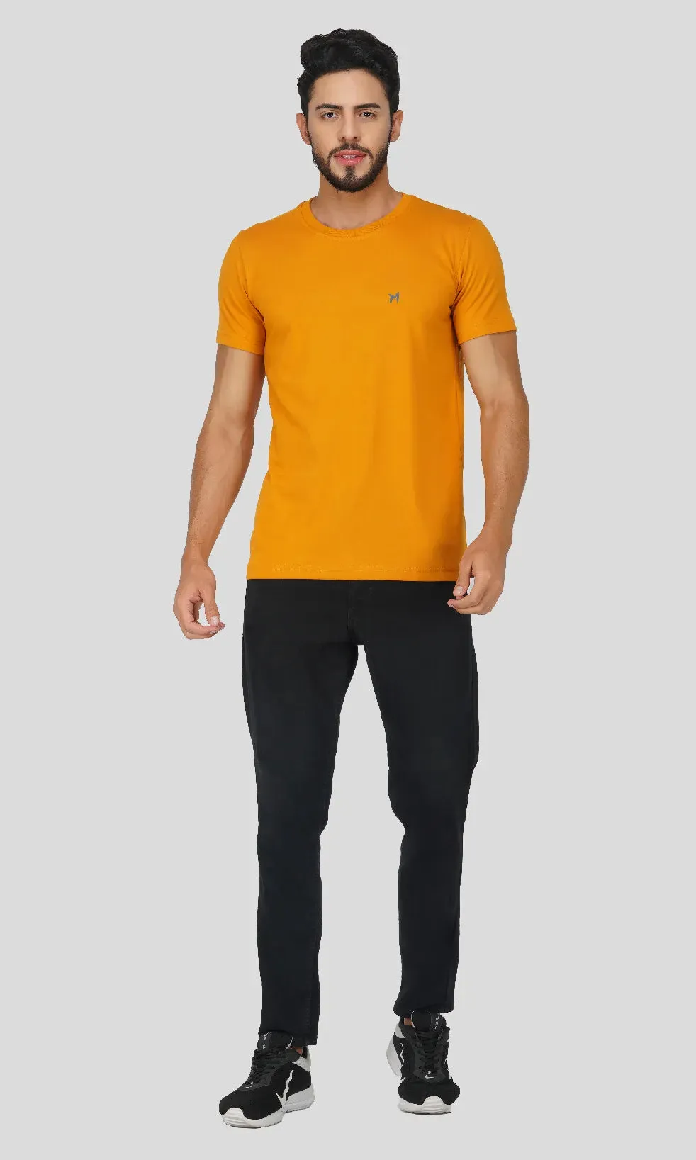 Mebadass Cotton Mens Basic Solid Halfsleeves T-shirts - Mustard Yellow