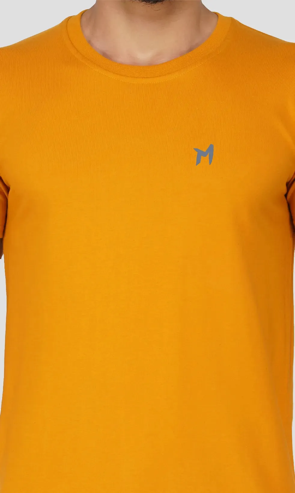 Mebadass Cotton Mens Basic Solid Halfsleeves T-shirts - Mustard Yellow