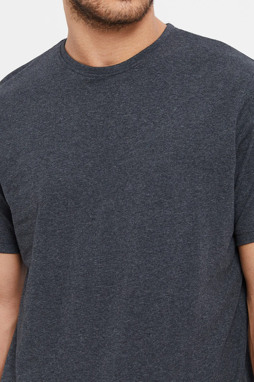 Men Charcoal Plain Short Sleeve T-Shirt