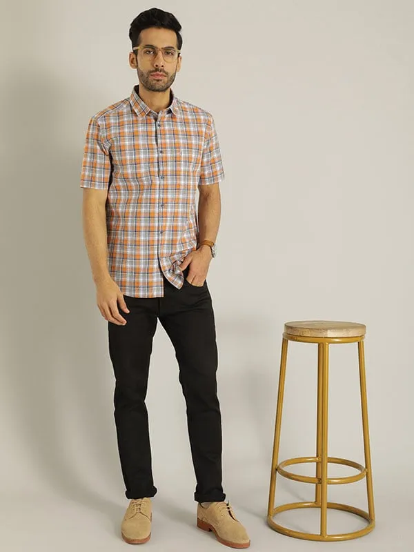 Men Checked Half Sleeve Cotton Shirt