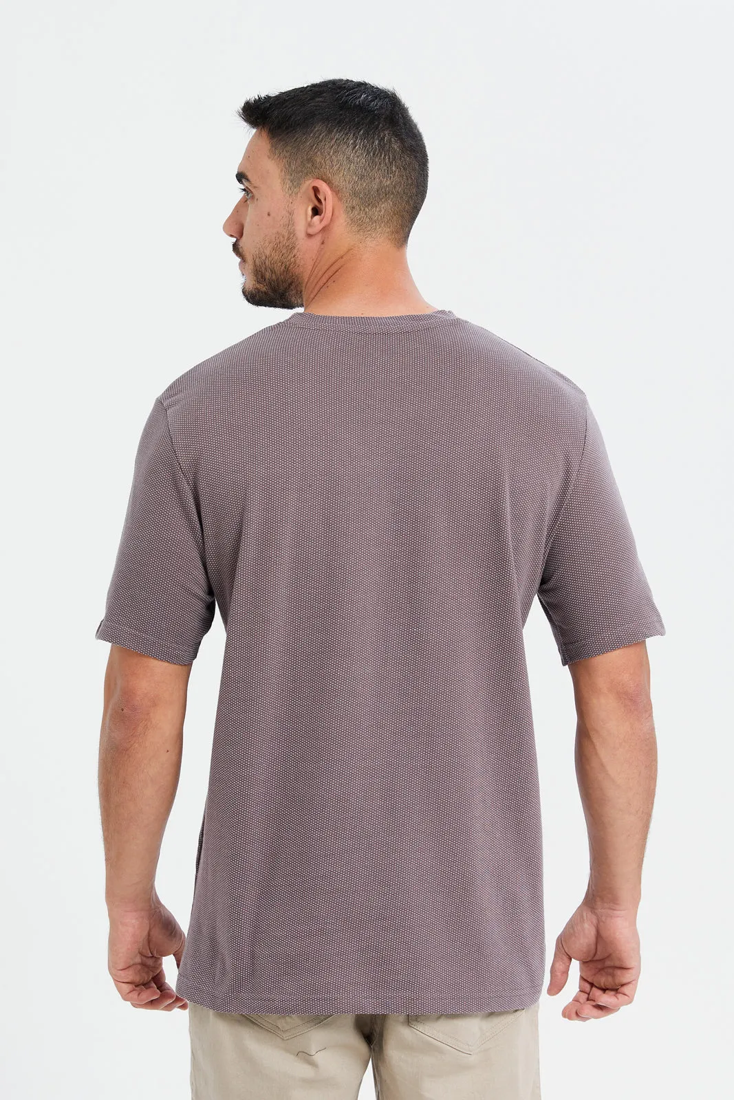 Men Lilac Jacquard Ringer T-Shirt