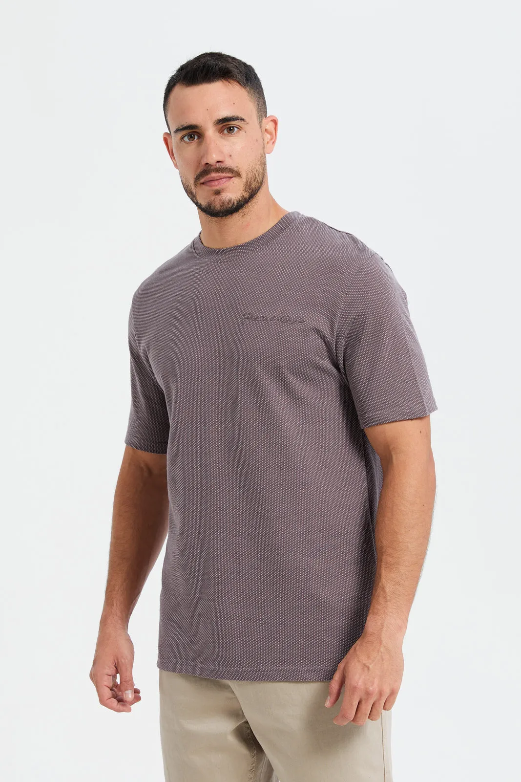 Men Lilac Jacquard Ringer T-Shirt