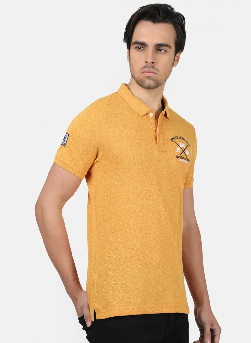 Men Mustard Plain T-Shirts