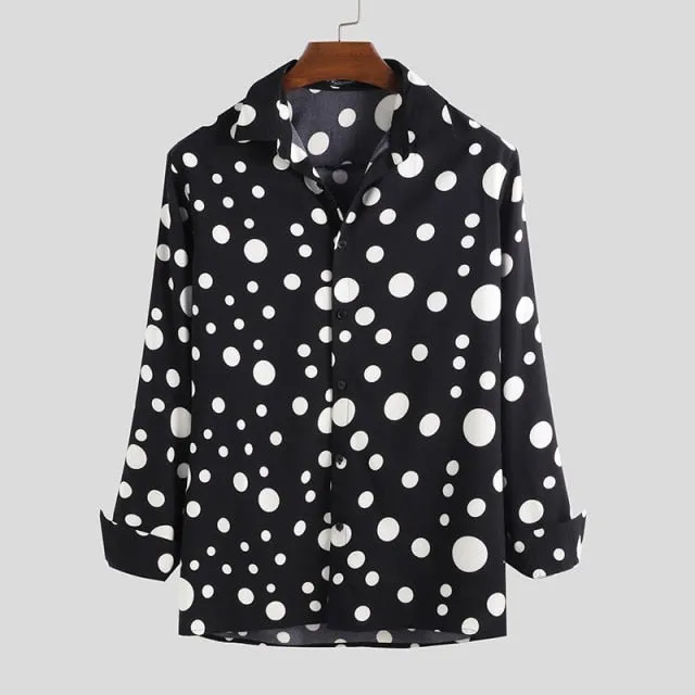 Men Slim Big Polka Dot Long Sleeve Shirts Business Fitness Leisure Lapel Neck Buttons Tops INCERUN Camisas Hombre Size S-5XL