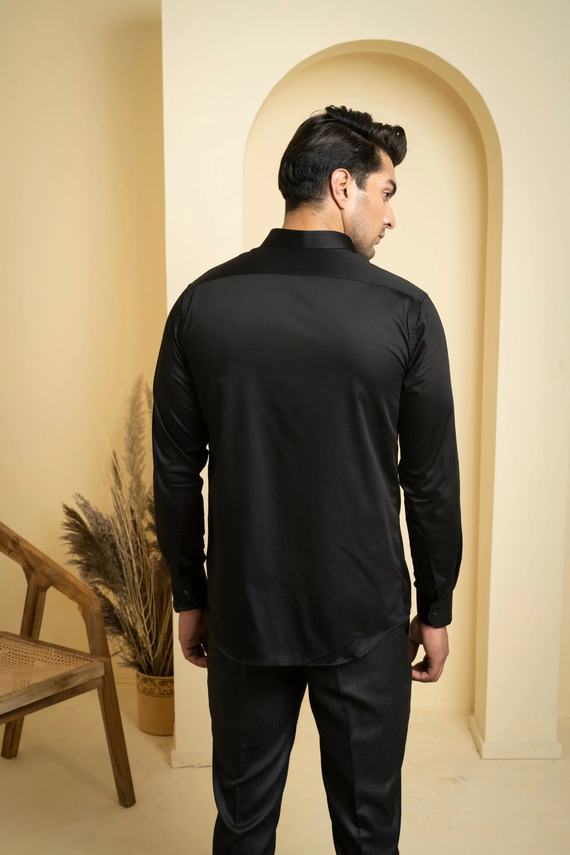 Men's Black Color Perto Crane Shirt Full Sleeves Casual Shirt - Hilo Design