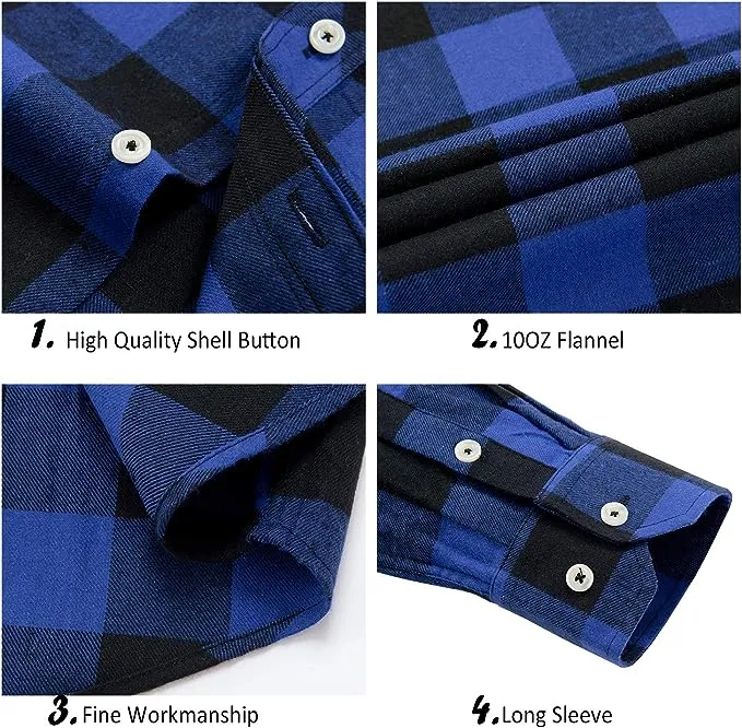 Men's Button Down Regular Fit Long Sleeve Plaid Flannel Casual Shirts Black/Blue