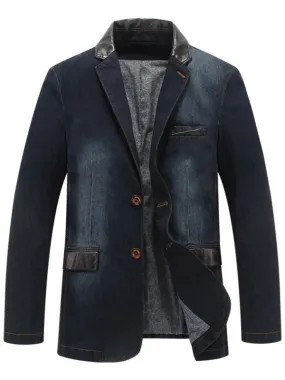 Men's Casual Denim Patchwork Suit Jacket