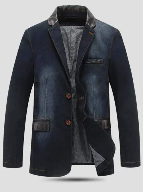 Men's Casual Denim Patchwork Suit Jacket