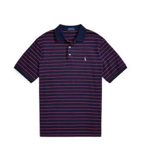 Men's Classic Fit Soft Cotton Polo Shirt Red/Refined Navy