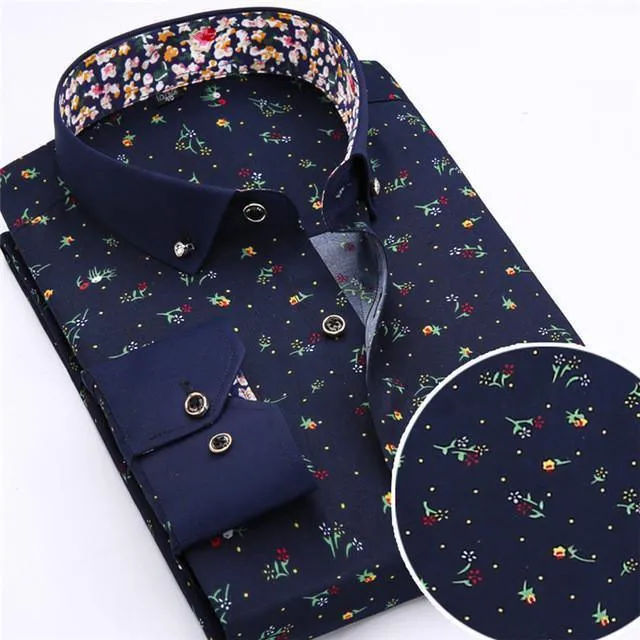 Men's Dress Shirts, Blue  Floral Shirt, Casual Shirts