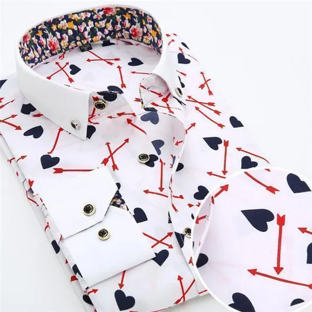 Men's Dress Shirts, Casual Shirts, Spade Print Shirts, Navy, White