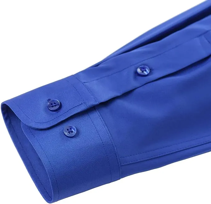 Men's Dress Shirts Wrinkle-Free Long Sleeve Stretch Solid Formal Business Button Down Shirt with Pocket - Royal Blue