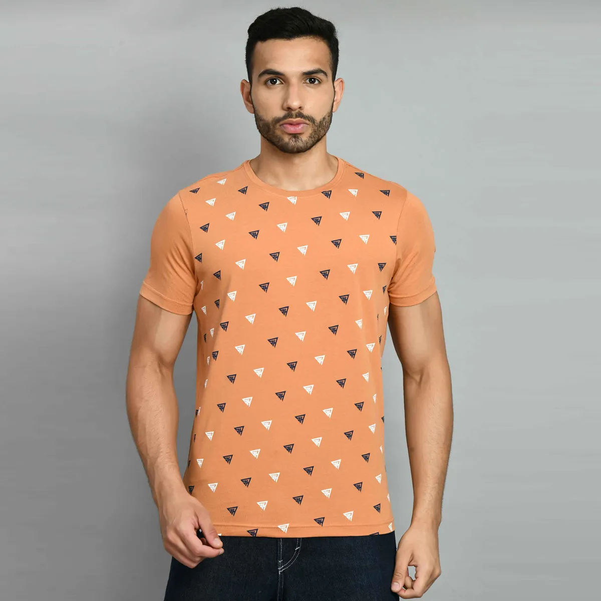 Men's Light Orange Printed T-Shirt