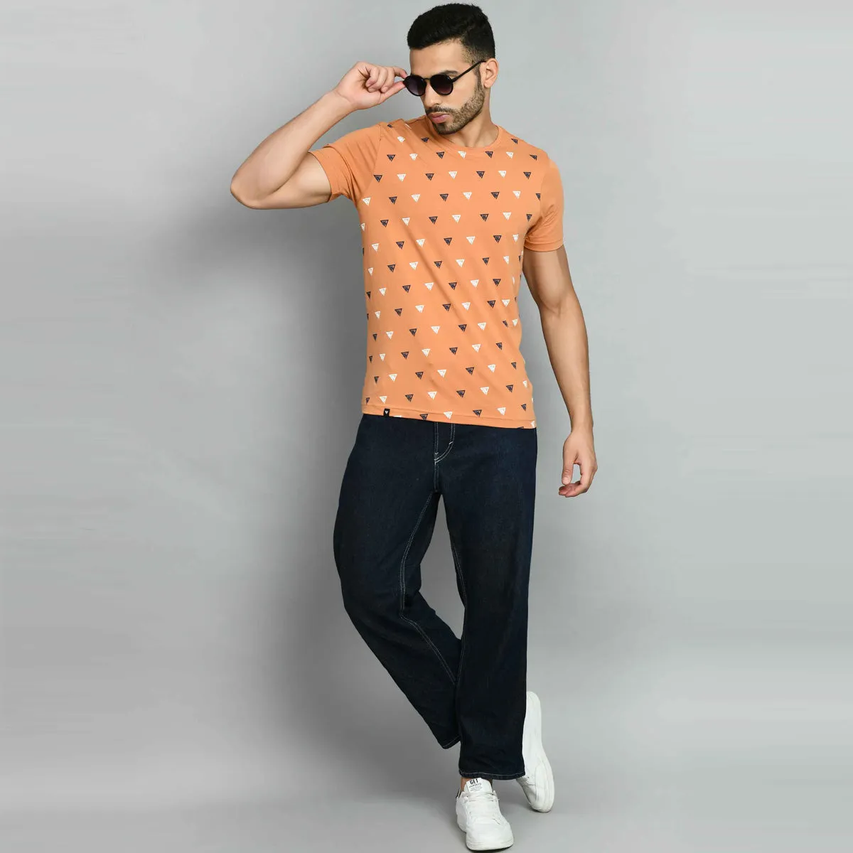 Men's Light Orange Printed T-Shirt