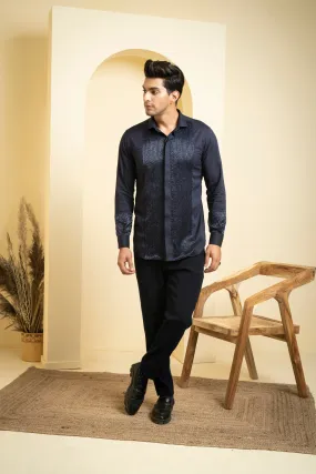 Men's Navy Blue Color Metallic Full Sleeves Shirt - Hilo Design