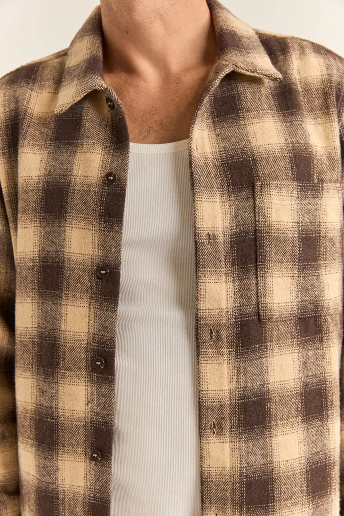 Men's Plaid Long Sleeve Flannel - Brown