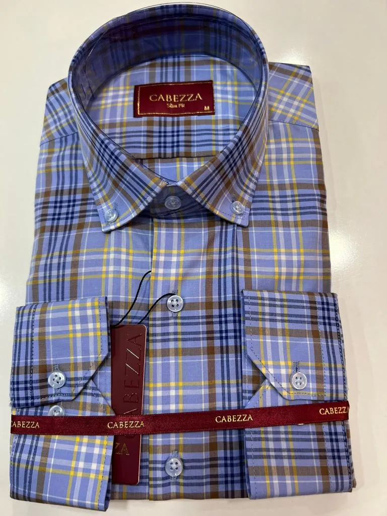 Men's Plaid Long Sleeves Shirt Light Blue | CAB01