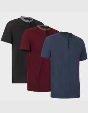 Men's Short Sleeve Henley T-Shirt-3 Pack