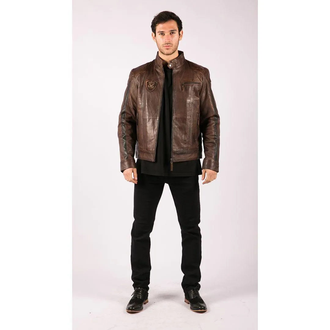 Mens Vintage Antique Brown Biker Style Real Leather Jacket Retro Casual Design