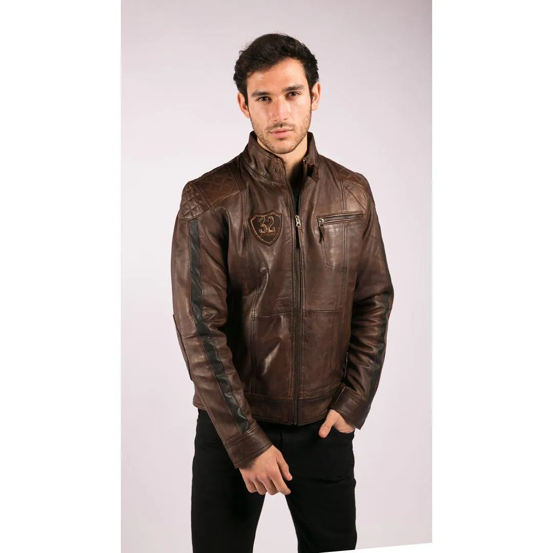 Mens Vintage Antique Brown Biker Style Real Leather Jacket Retro Casual Design