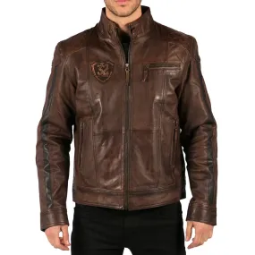 Mens Vintage Antique Brown Biker Style Real Leather Jacket Retro Casual Design