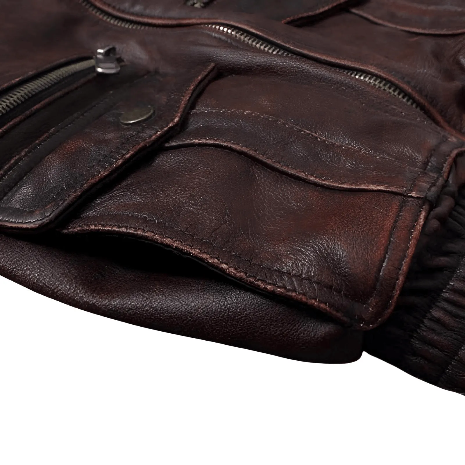 Men's Vintage Leather Jacket Stone Milled Cowhide Bomber Jacket Brown Calfskin Motorcycle Jacket