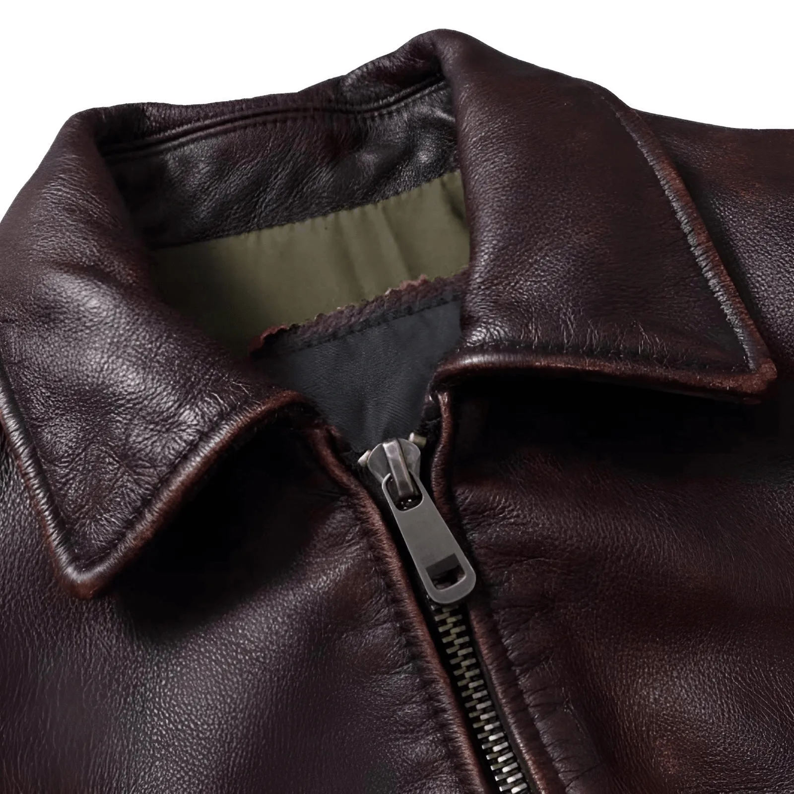 Men's Vintage Leather Jacket Stone Milled Cowhide Bomber Jacket Brown Calfskin Motorcycle Jacket