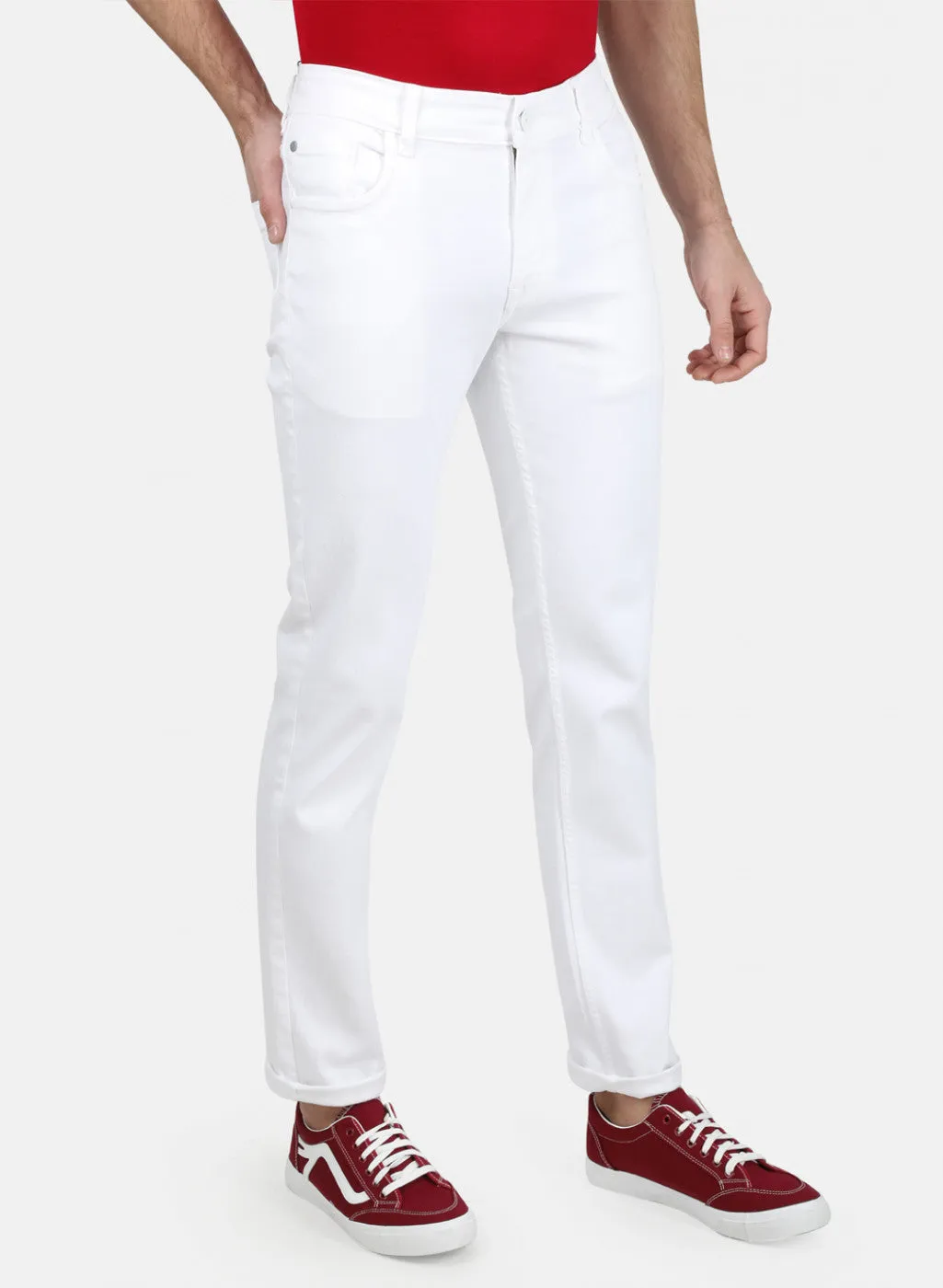 Mens White Narrow Denim