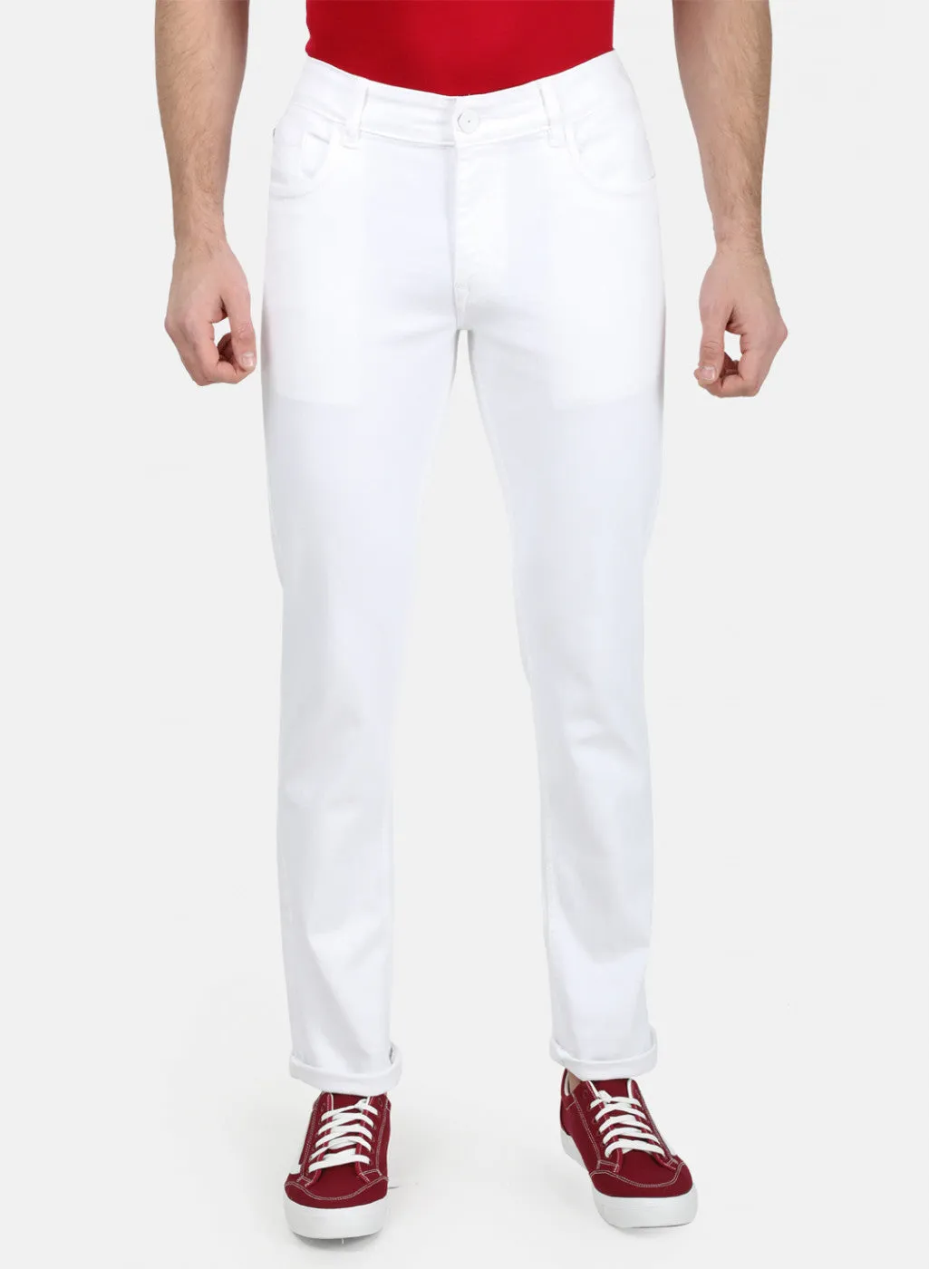 Mens White Narrow Denim