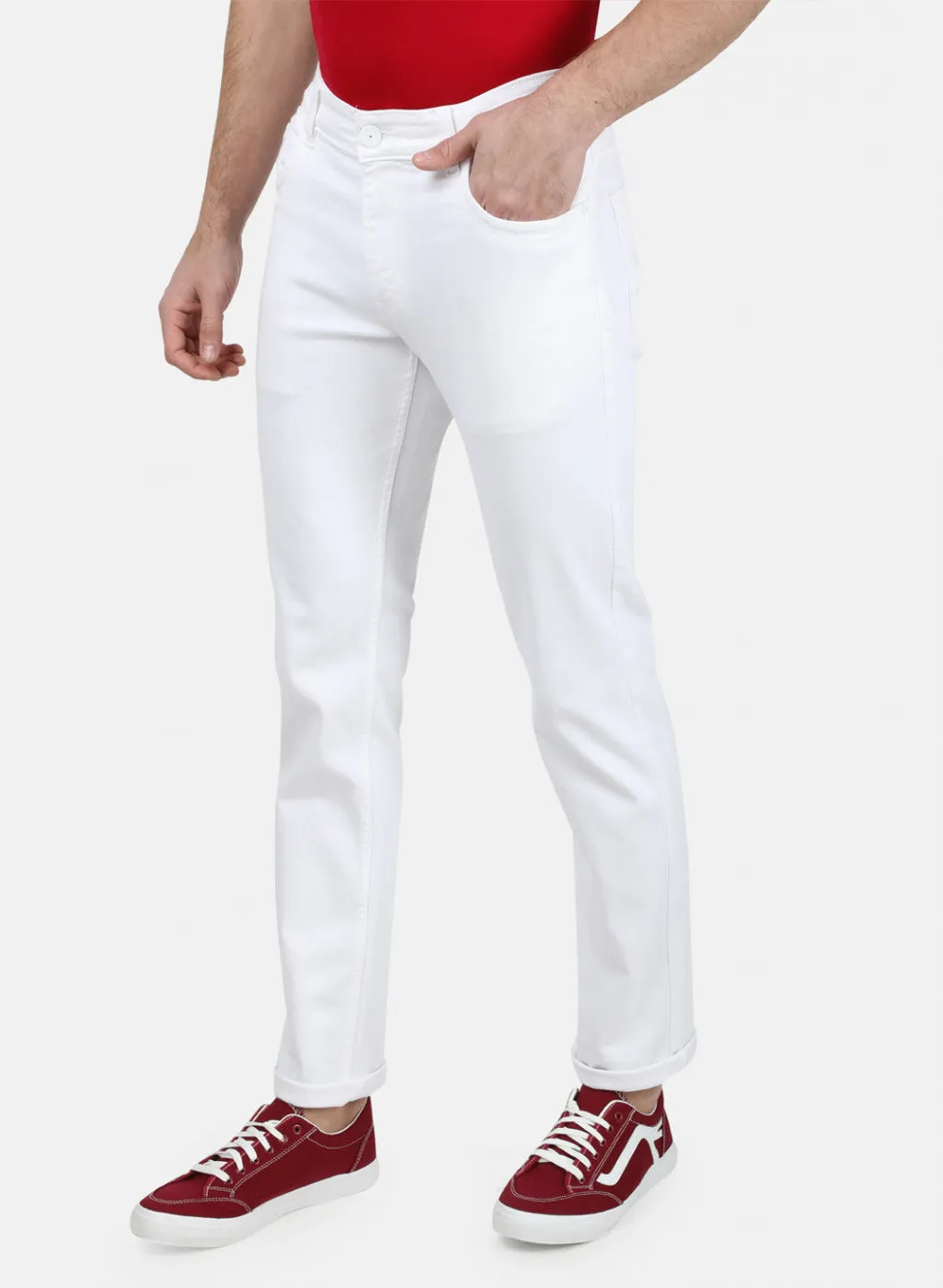 Mens White Narrow Denim