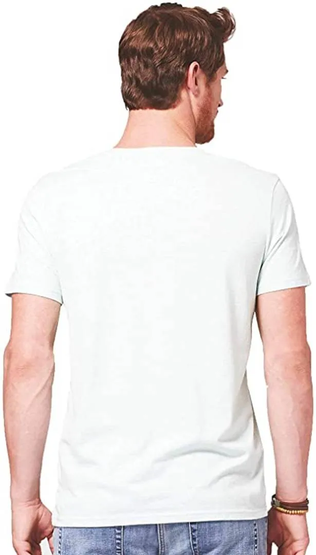 Men's White Printed Cotton Blend Round Neck Tees