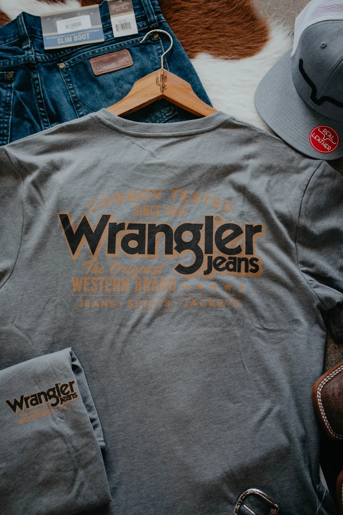 Men's Wrangler ‘Cowboy Tested Wrangler Original” Grey T-Shirt (S-XXL)