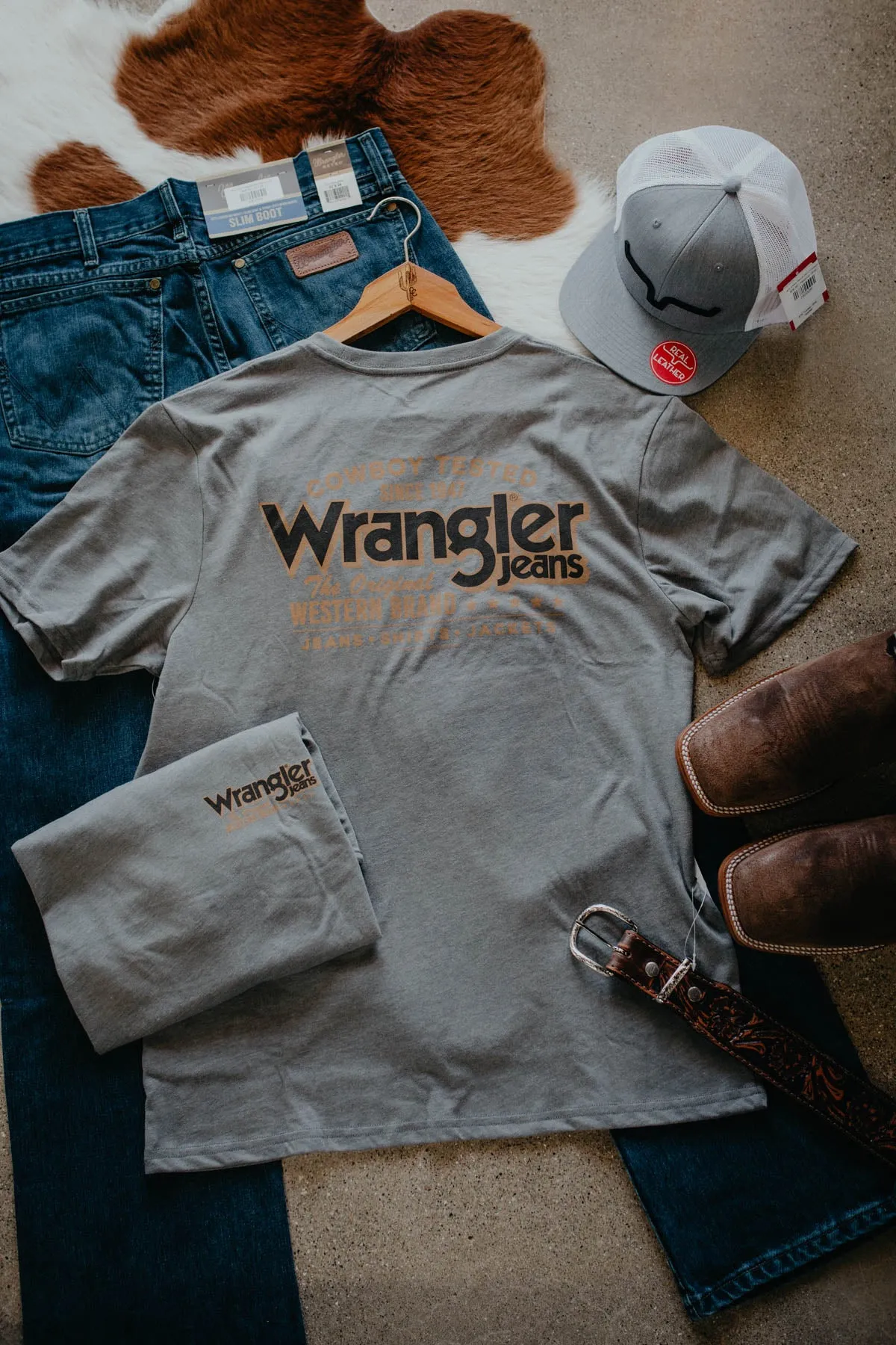 Men's Wrangler ‘Cowboy Tested Wrangler Original” Grey T-Shirt (S-XXL)