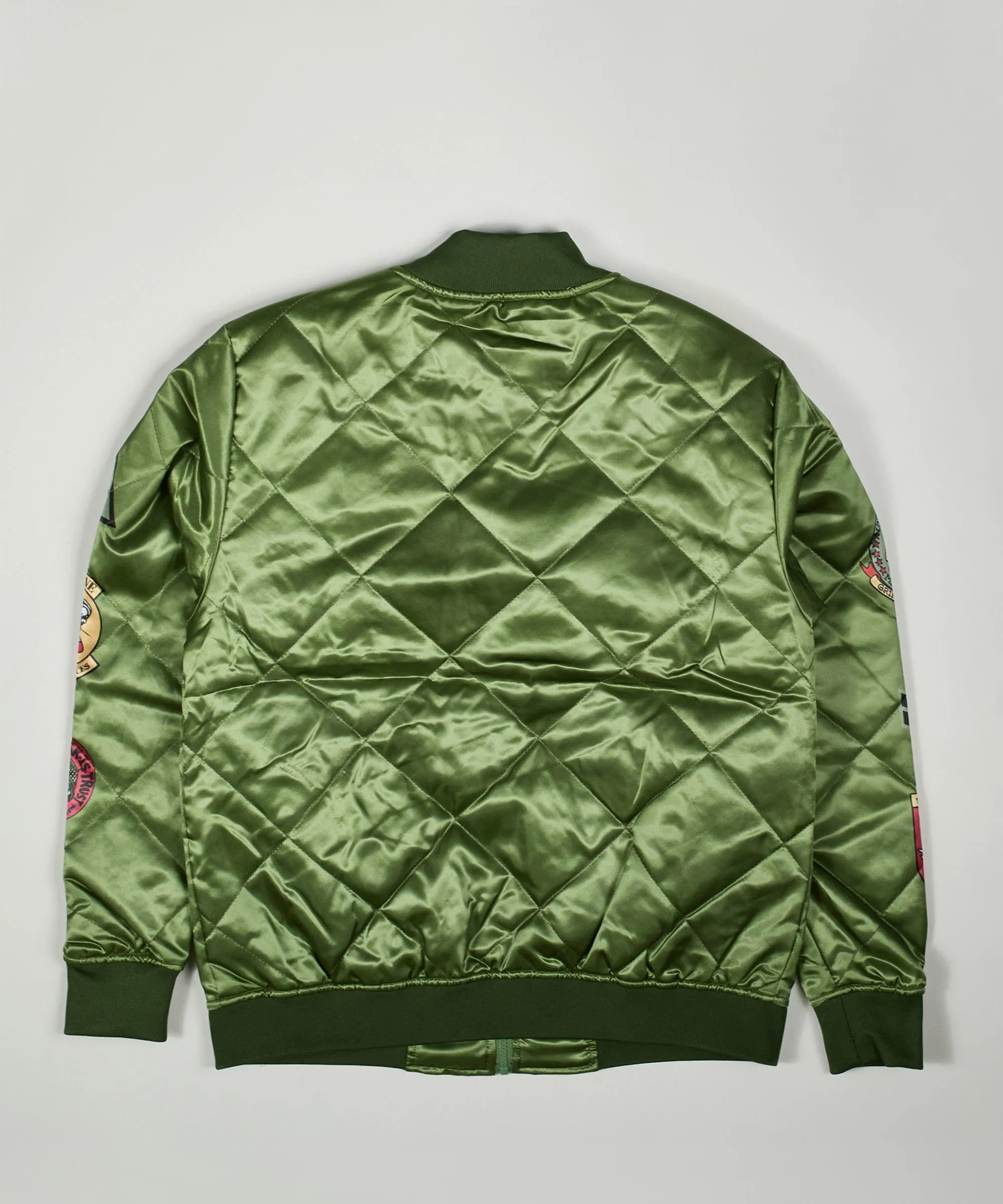 Military Satin Bomber Jacket - Olive Green