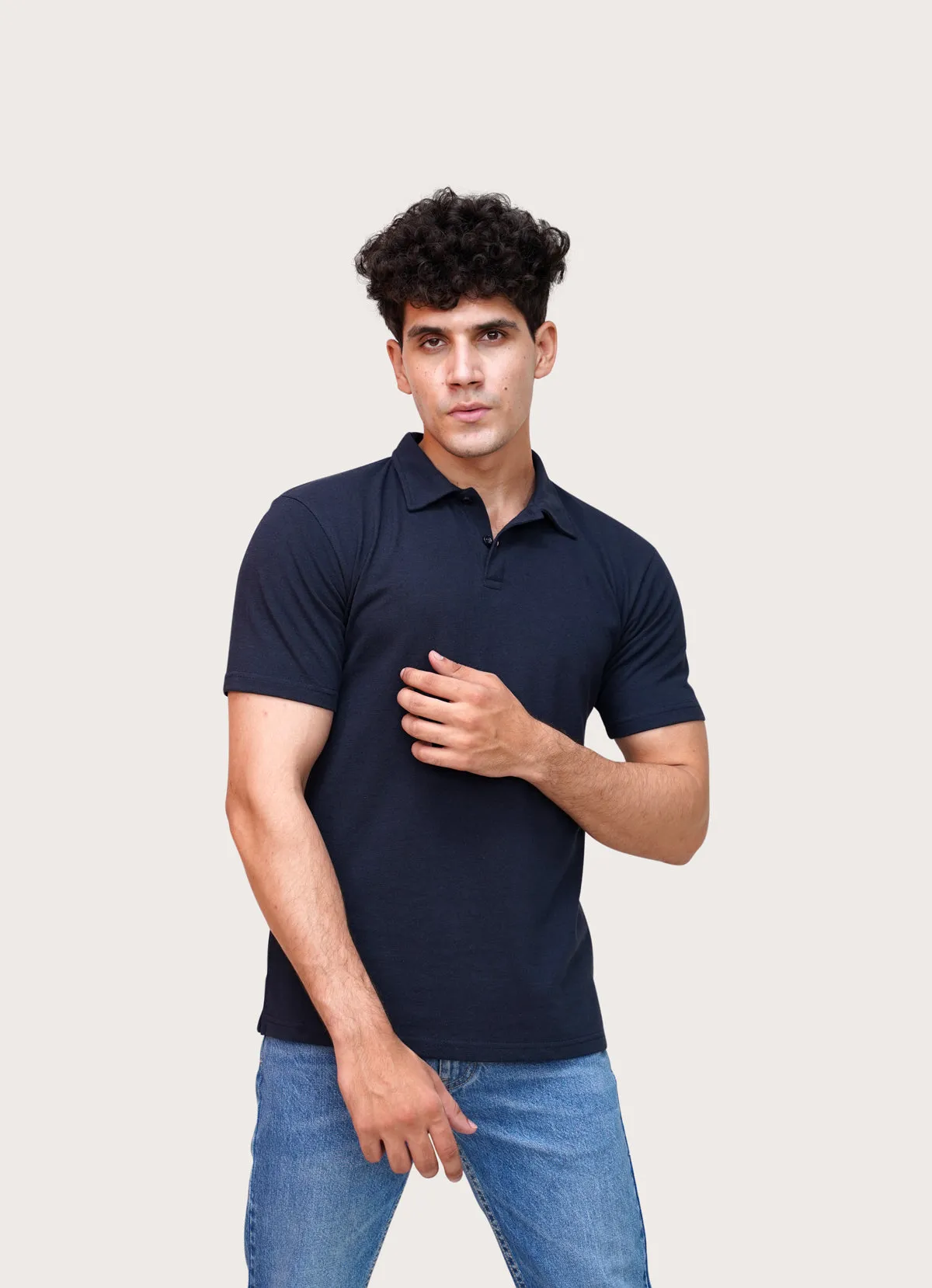 Navy Self Collar Polo