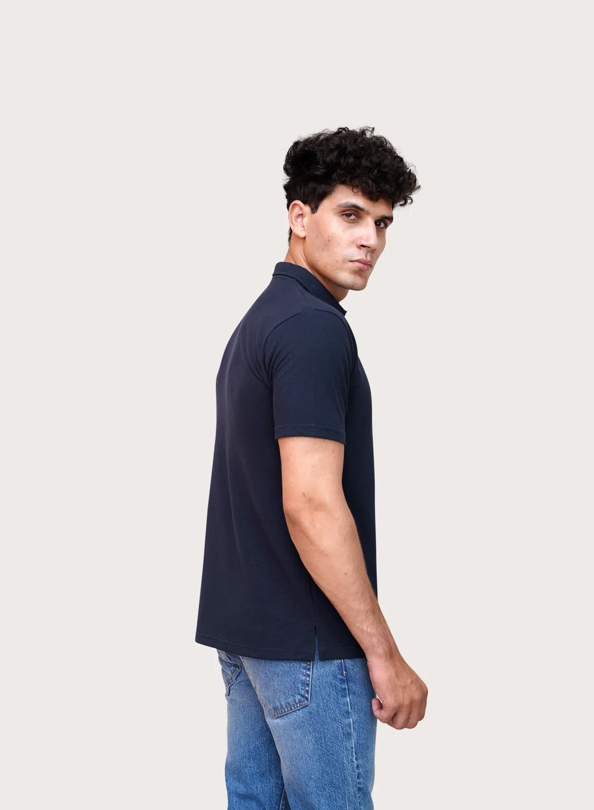 Navy Self Collar Polo