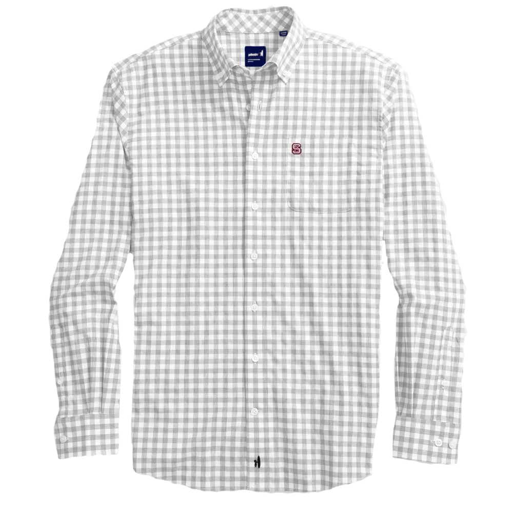 NC State Wolfpack Johnnie-O Grey and White Archie Oxford Long Sleeve Button Down