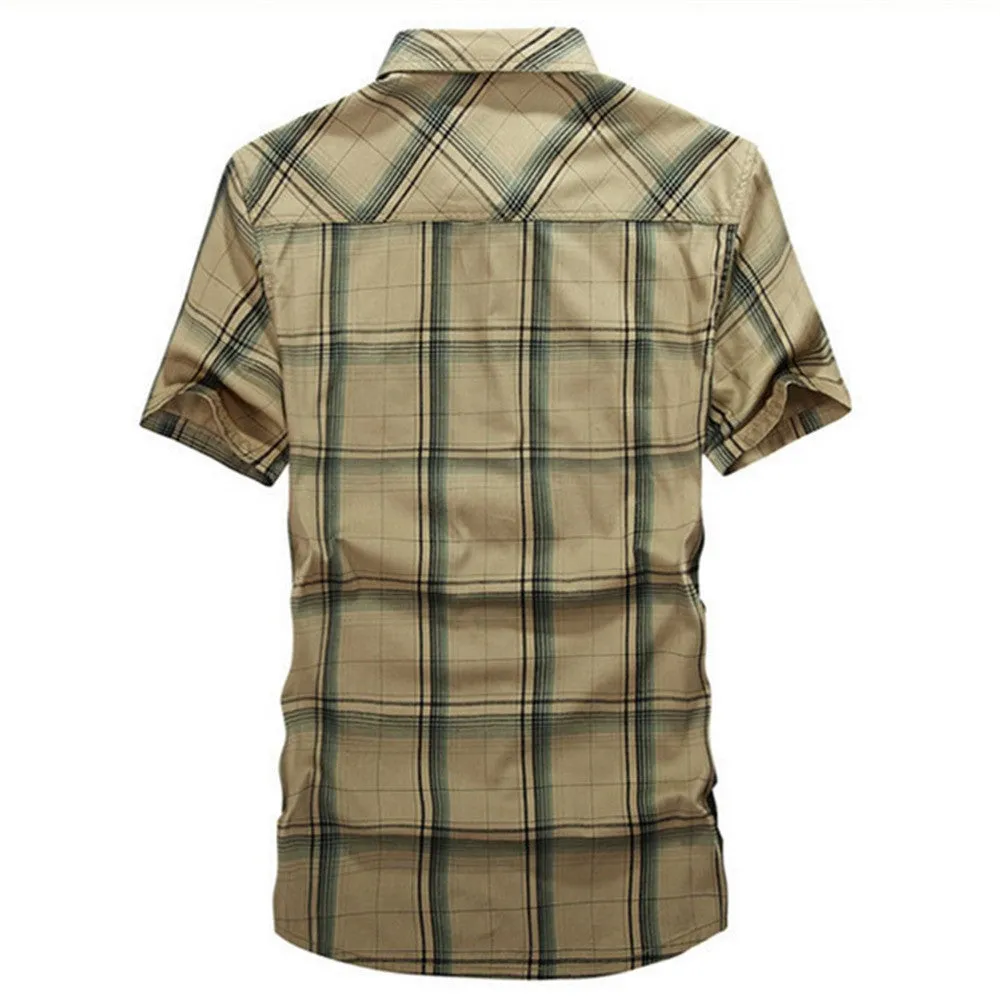 New Arrival Brand Short Sleeves Cotton Plaid Men Shirts Quick-drying Men's Army Shirt.