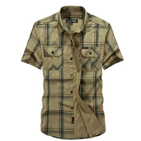 New Arrival Brand Short Sleeves Cotton Plaid Men Shirts Quick-drying Men's Army Shirt.