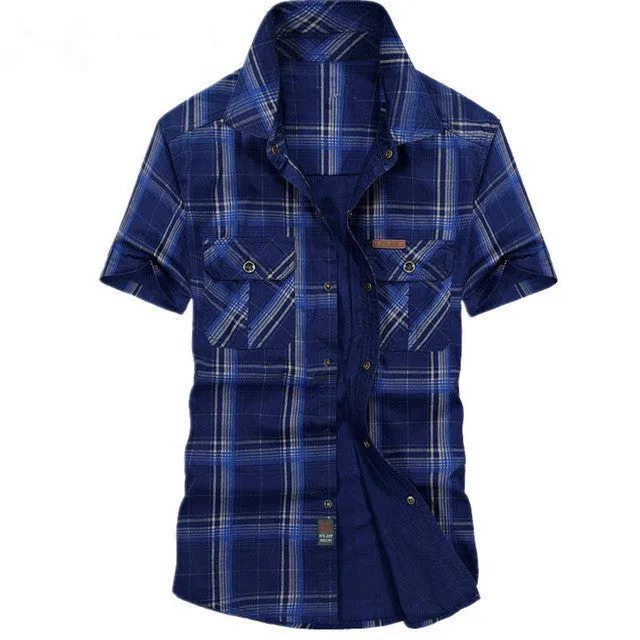 New Arrival Brand Short Sleeves Cotton Plaid Men Shirts Quick-drying Men's Army Shirt.