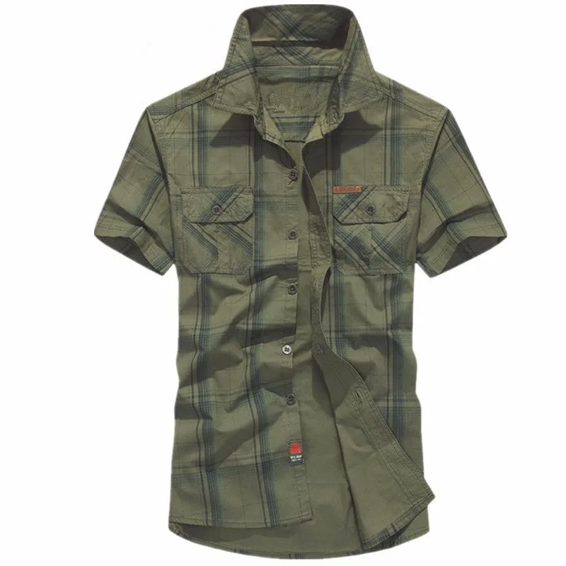 New Arrival Brand Short Sleeves Cotton Plaid Men Shirts Quick-drying Men's Army Shirt.